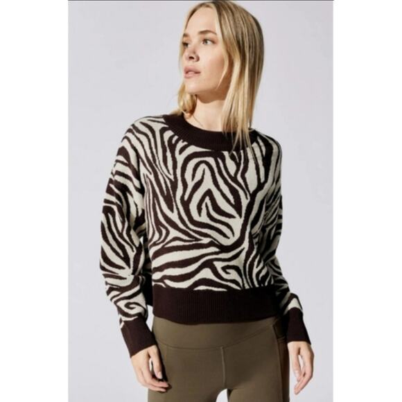 Carbon38 Zebra Jacquard Sweater, Size Small, Color Brown/Cream - NWT - Picture 1 of 7